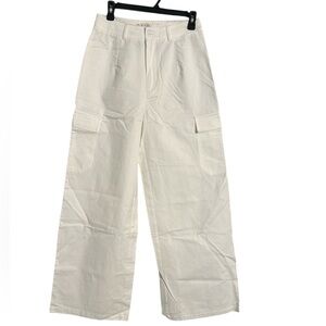 Women's Wide Leg White 100% Cotton Cargo Pants